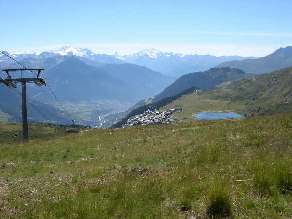 View of Bettmeralp and Bettmersee from Schönbiel